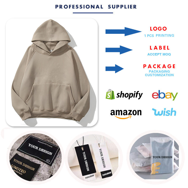 Wholesale Polyester Streetwear Wireless High Quality Raglan Sleeve Fashion Drop Shoulder Heavyweight Custom Puff Print Hoodies