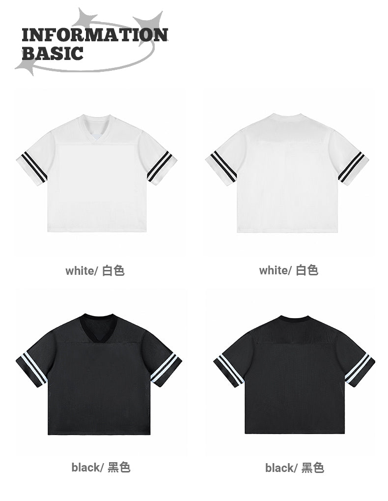Manufacturers Streetwear Striped Color Contrast 100% Polyester Jersey Design V-Neck Black Fashion Blank Customized Tshirt