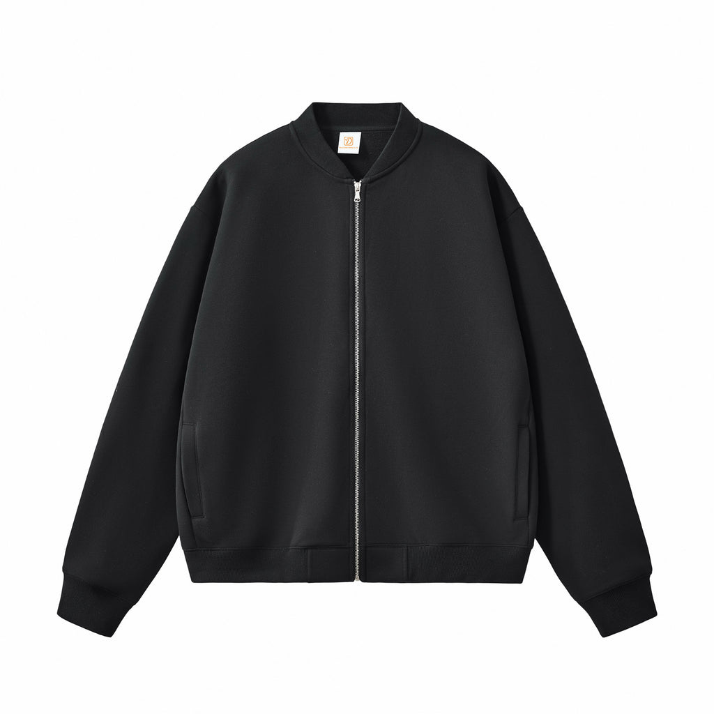 Black Stand Neck Custom Full Zip up Jacket High Quality Distressed Embroidery Streetwear Heavyweight Drop Shoulder Men's Hoodies