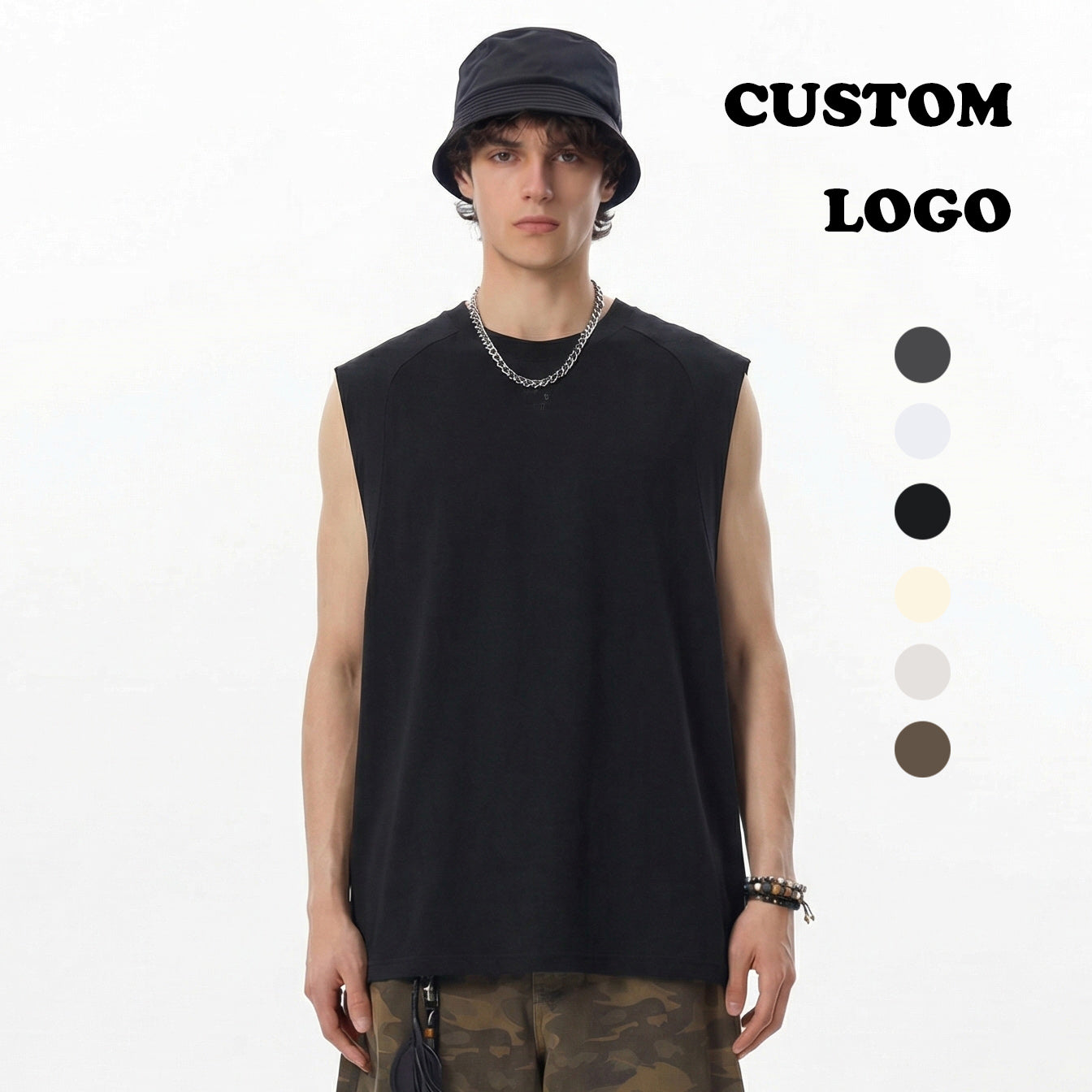 Customized T-shirt Sleeveless Summer Pure Color High Quality Puff Print Quicky-drying New Design Personalized Men's T-shirts