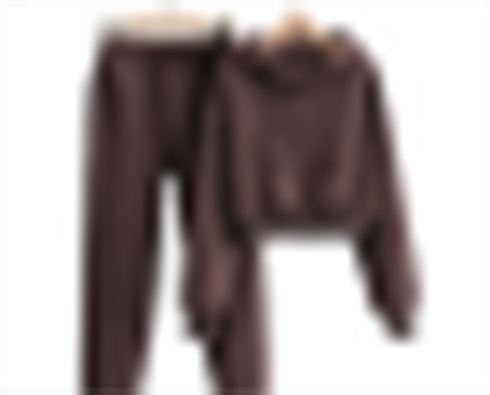 5 Color Hooded Fleece Short Sleeved Pullover Set for Women Loose Fitting Pure Color Waistband Crew Neck batwing Sleeve Suit