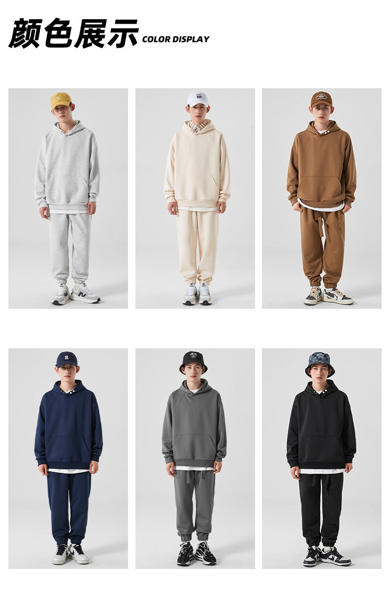 400G Heavyweight Sweatpants and Hoodie Set Custom logo Blank Distressed Embroidery High Quality Fashion Winter Hoodies Men