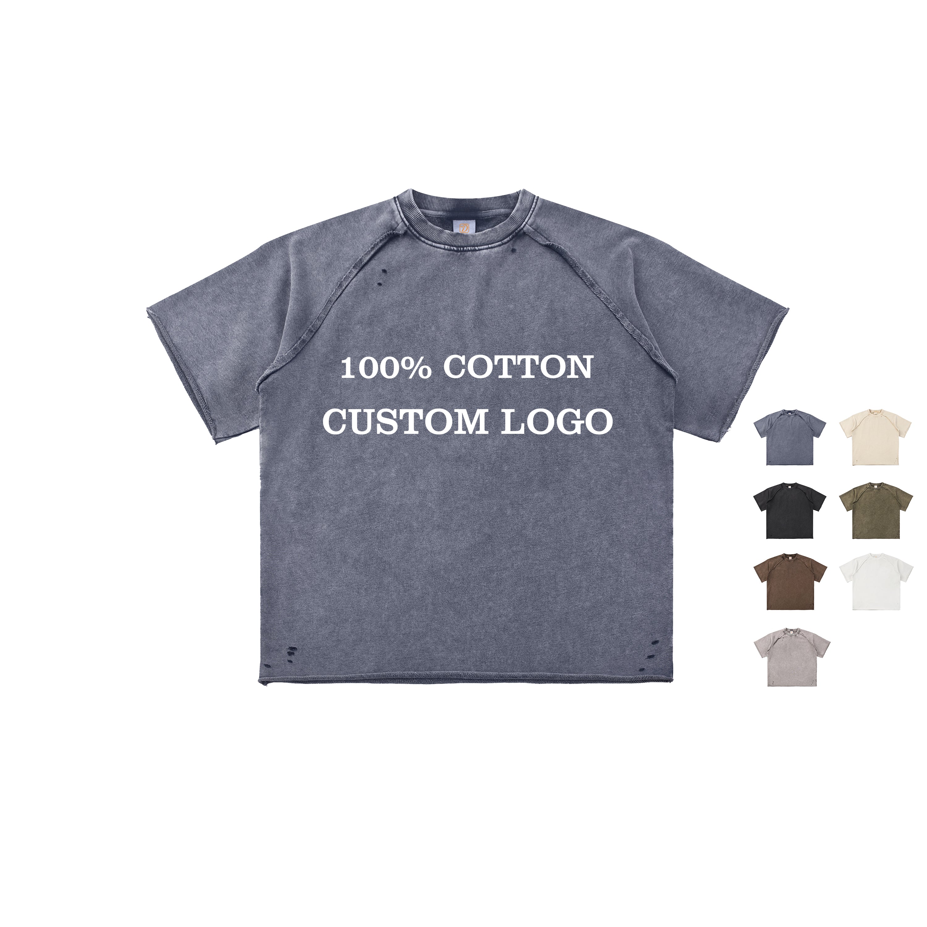 350g Heavyweight T-shirt Wax Printing Heavy Cotton Broken Streetwear Round Neck Design Patchwork Blank Fashion Men's T-shirts