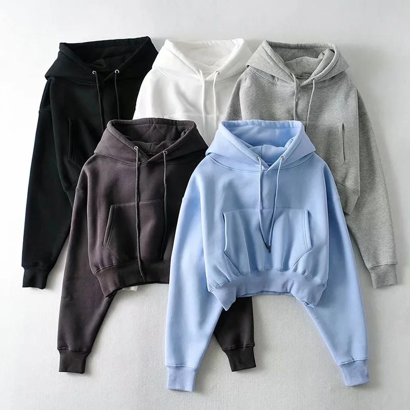 Short Hoodies Loose Fleece High Quality Blanks Pullover Crop Top Streetwear Customized 100% Cotton Sweatpants and Hoodie Set