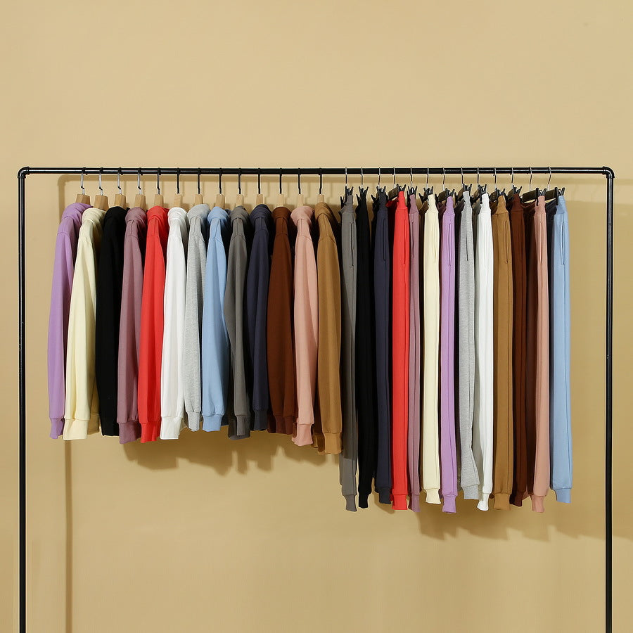 Wholesale High Quality Pure Color Blank Custom Distressed Embroidered Streetwear Loose Sport Long Sleeve Sweatpants And Hoodie Set