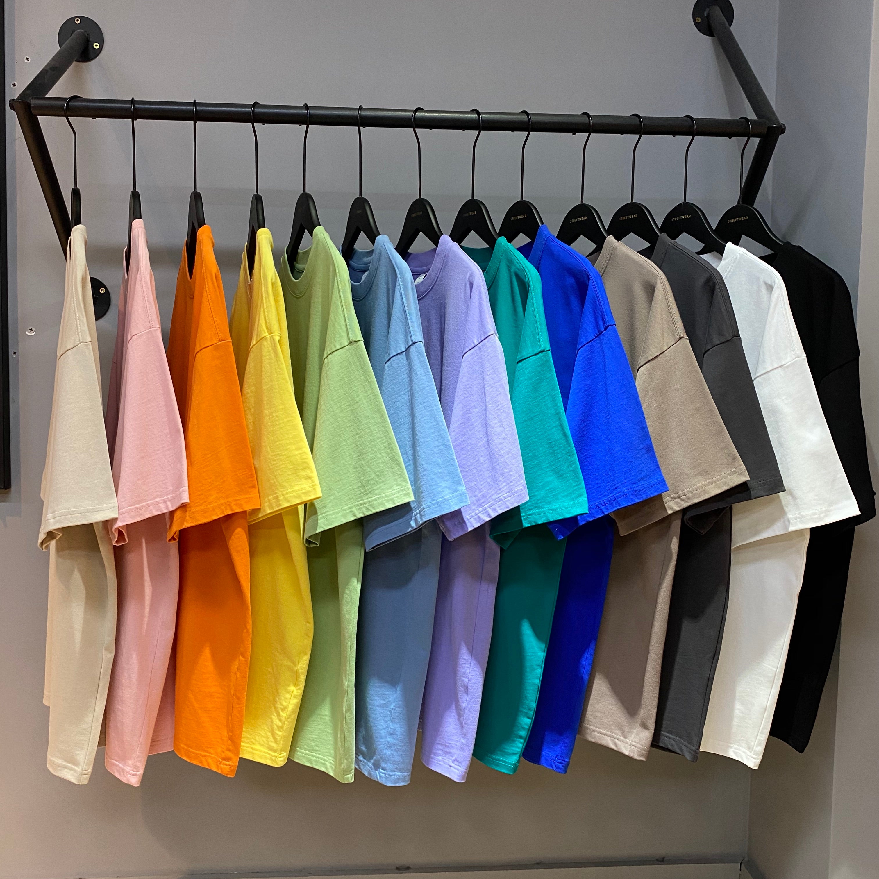 Custom Oversized Drop Shoulder Pure Color Heavy Cotton Streetwear Short Sleeve High Quality Round Neck Personalized T-shirt