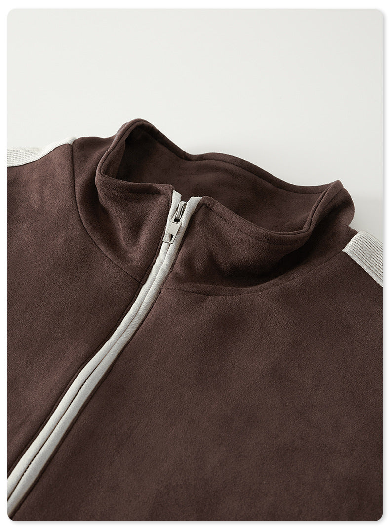 Custom Zip up Stand Collar Fleece Heavyweight Polyester High Quality Jacket Coat and Casual Pants Set