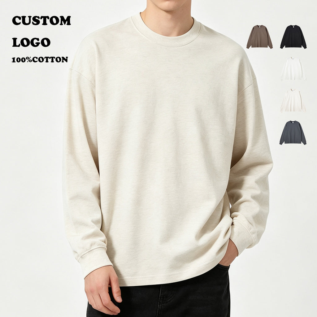 High Quality T-shirt Heavyweight Drop Shoulder Custom 100% Cotton Streetwear Round Neck New Design Wholesale Long Sleeve T-shirt