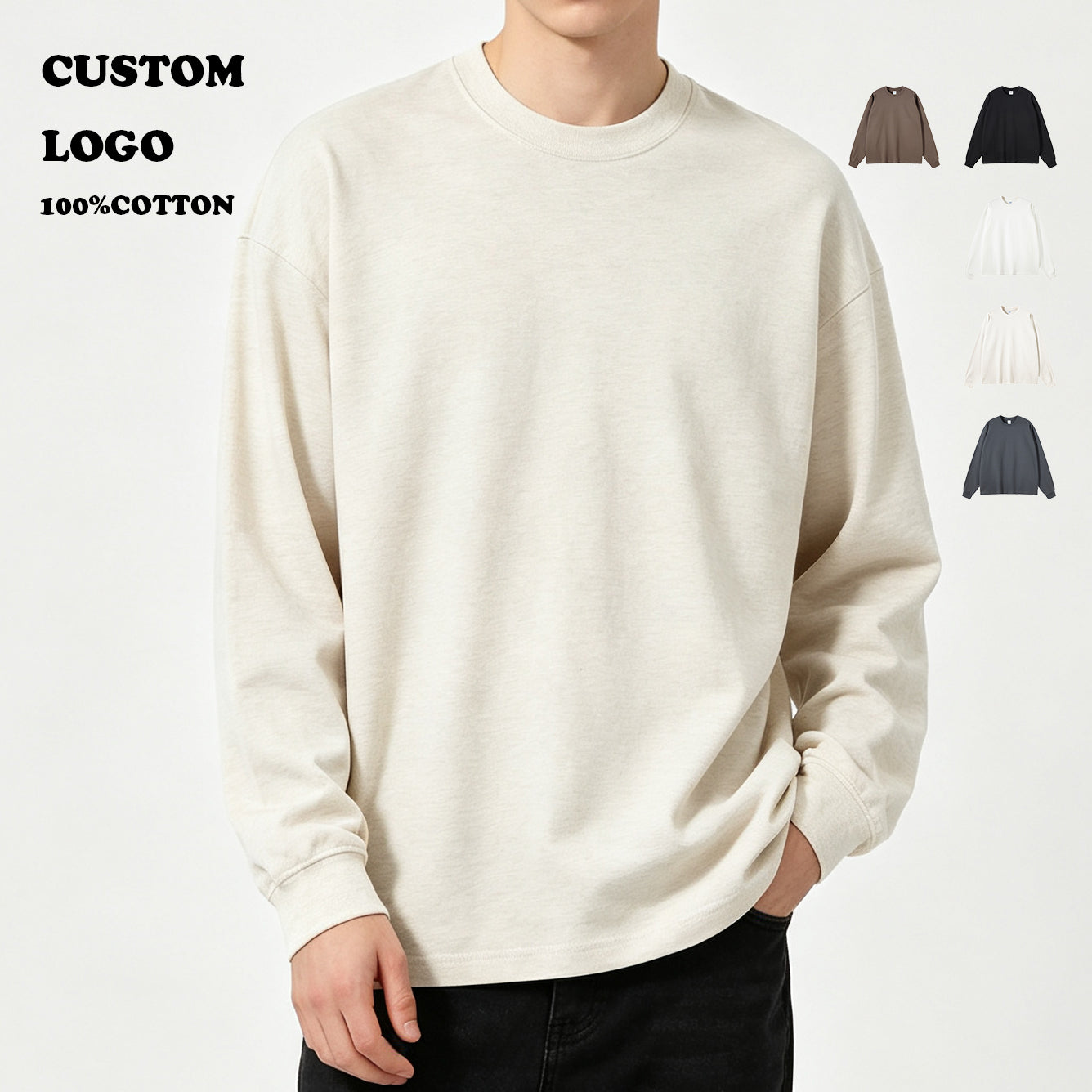 High Quality T-shirt Heavyweight Drop Shoulder Custom 100% Cotton Streetwear Round Neck New Design Wholesale Long Sleeve T-shirt