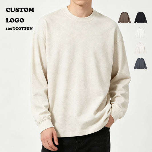High Quality T-shirt Heavyweight Drop Shoulder Custom 100% Cotton Streetwear Round Neck New Design Wholesale Long Sleeve T-shirt