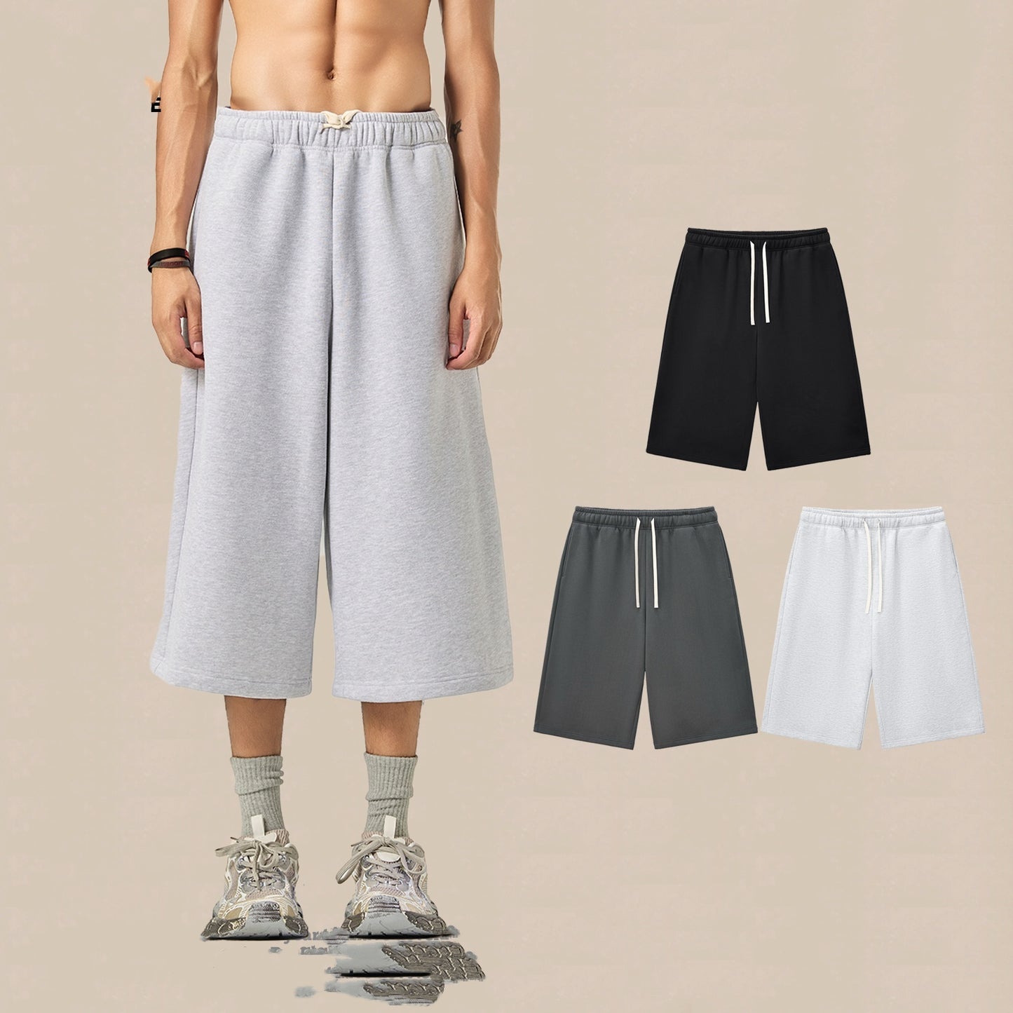 Oem Brand Seven Piece Heavyweight Casual Sport Sweatpants American Style Drawstring Elasticated Wide Leg Sport Sweatpants