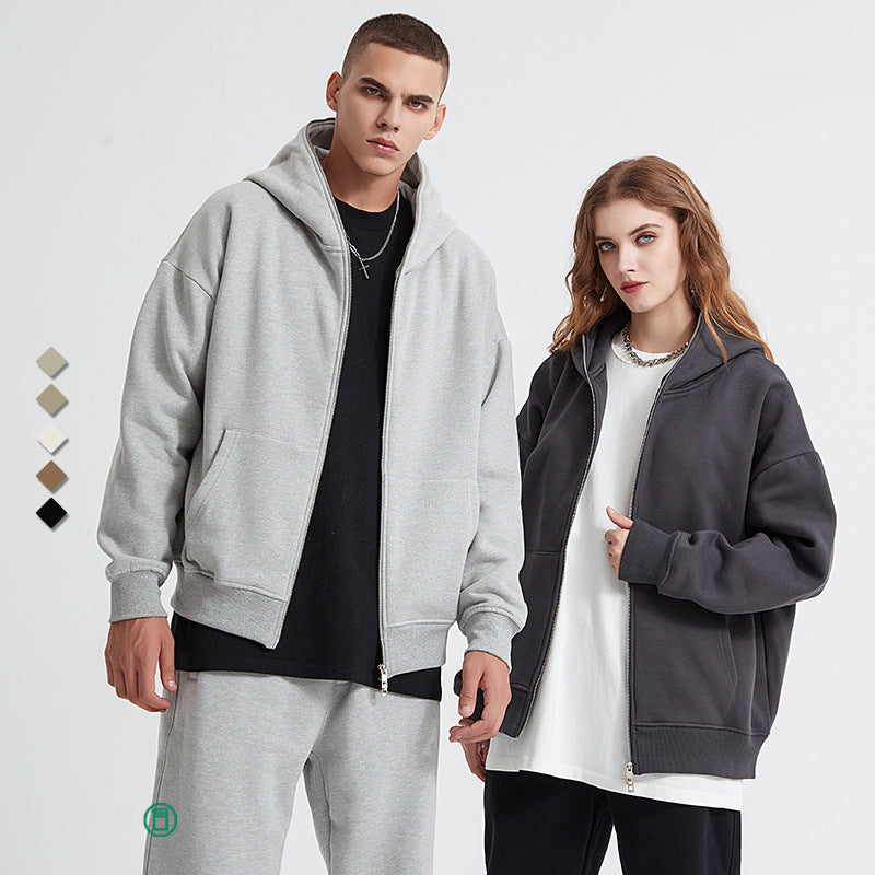 Wholesale Heavyweight Double-headed Zipper Streetwear High Quality Loose Oversized Drop Shoulder Fleece Fashion Hoodie