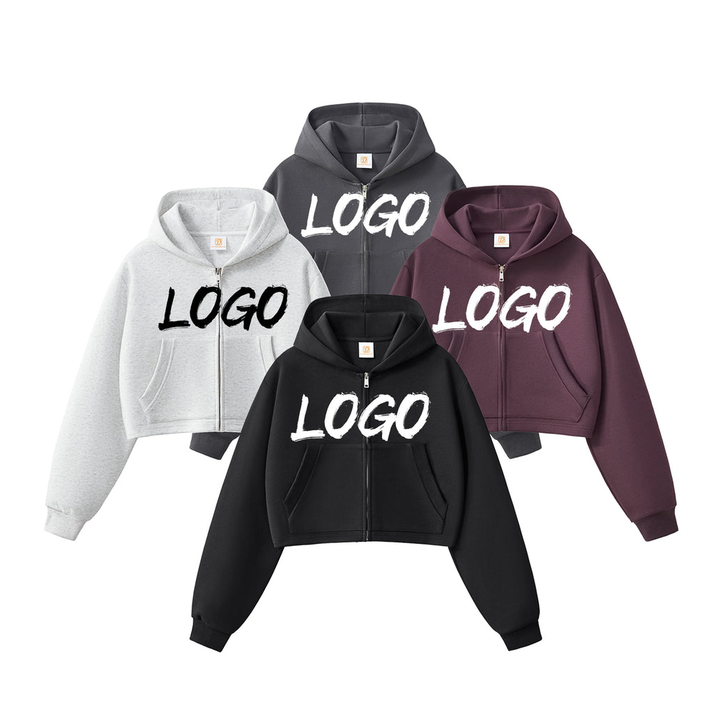 Short Style Sport Hoodies Sublimation Streetwear High Quality Screen Printed Crop Top Drop Shoulder Women's Hoodies Sweatshirts