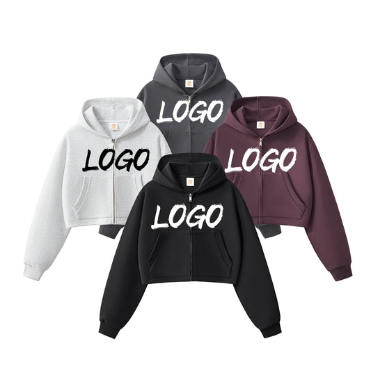 Cropped Hoodie Streetwear Fashion High Quality Custom Full Zip Polyester/Cotton Sport Puff Printing Pure Color Women's Hoodies