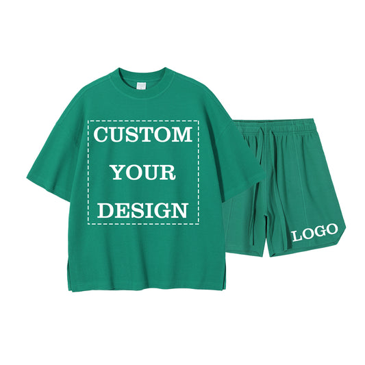 Streetwear Heavyweight Tshirts Custom logo O-neck Blank High Quality Polyester/Cotton Streetwear New Design T-shirt and Shorts