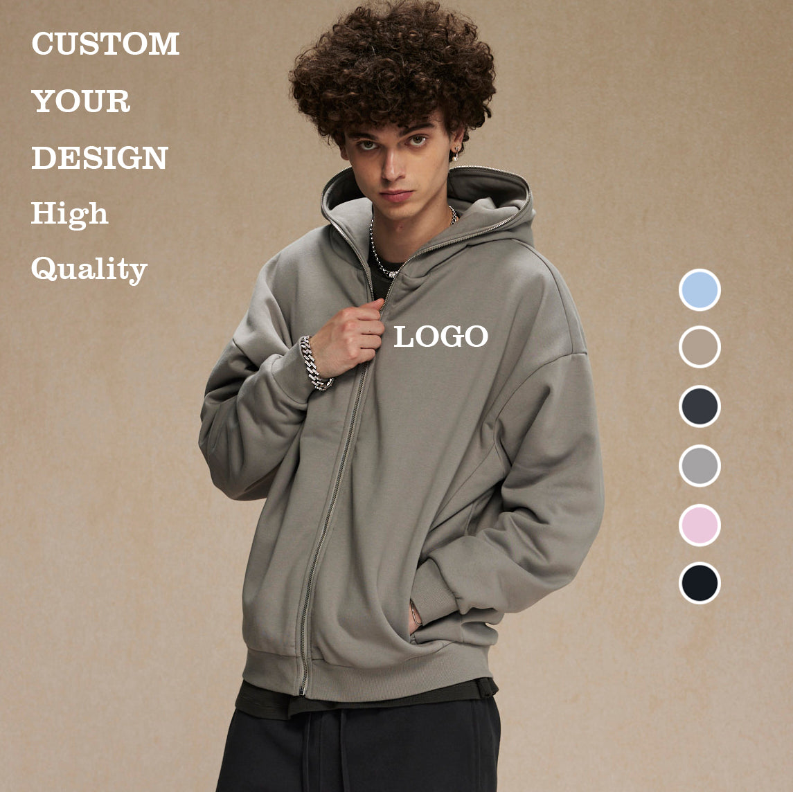 New Design Hoodies Sublimation Blank High Quality Drop Shoulder Custom Zip up Hoodie Wholesale Puff Printing Men's Hoodies