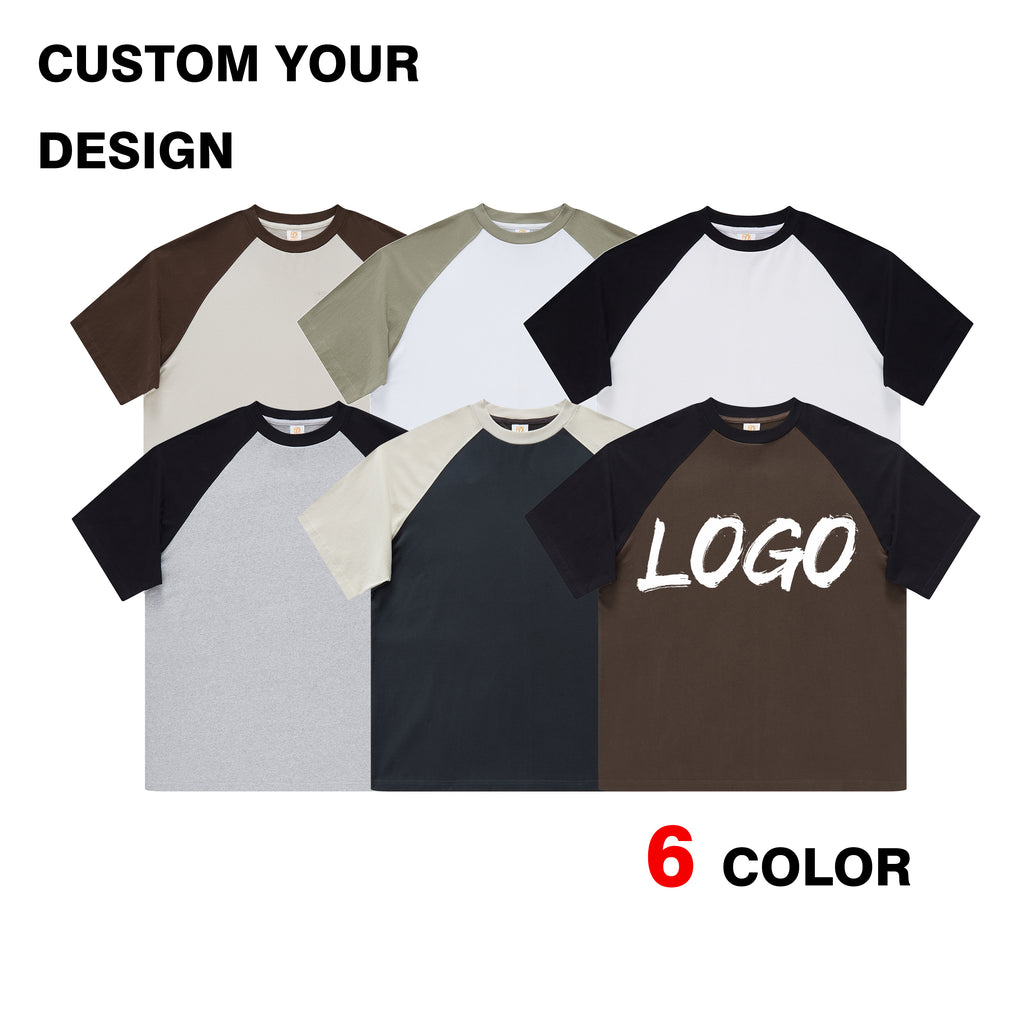 285g Heavyweight Tshirt Contrast Color Raglan Sleeve Loose High Quality Custom logo Personalized Round Neck Mens T-shirt Printed