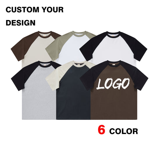 285g Heavyweight Tshirt Contrast Color Raglan Sleeve Loose High Quality Custom logo Personalized Round Neck Mens T-shirt Printed