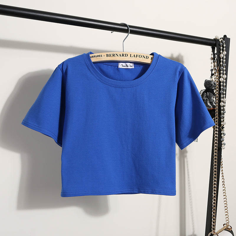 Custom logo Blank High Quality Cropped Streetwear Round Neck Pure Color Screen Print Design Heat Transfers for T-shirts