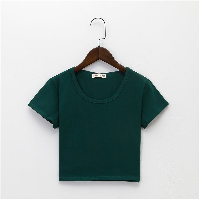 Custom T-shirts logo Short Sleeve Cropped High Quality Blank Round Neck Short Heavyweight Girls T-shirts
