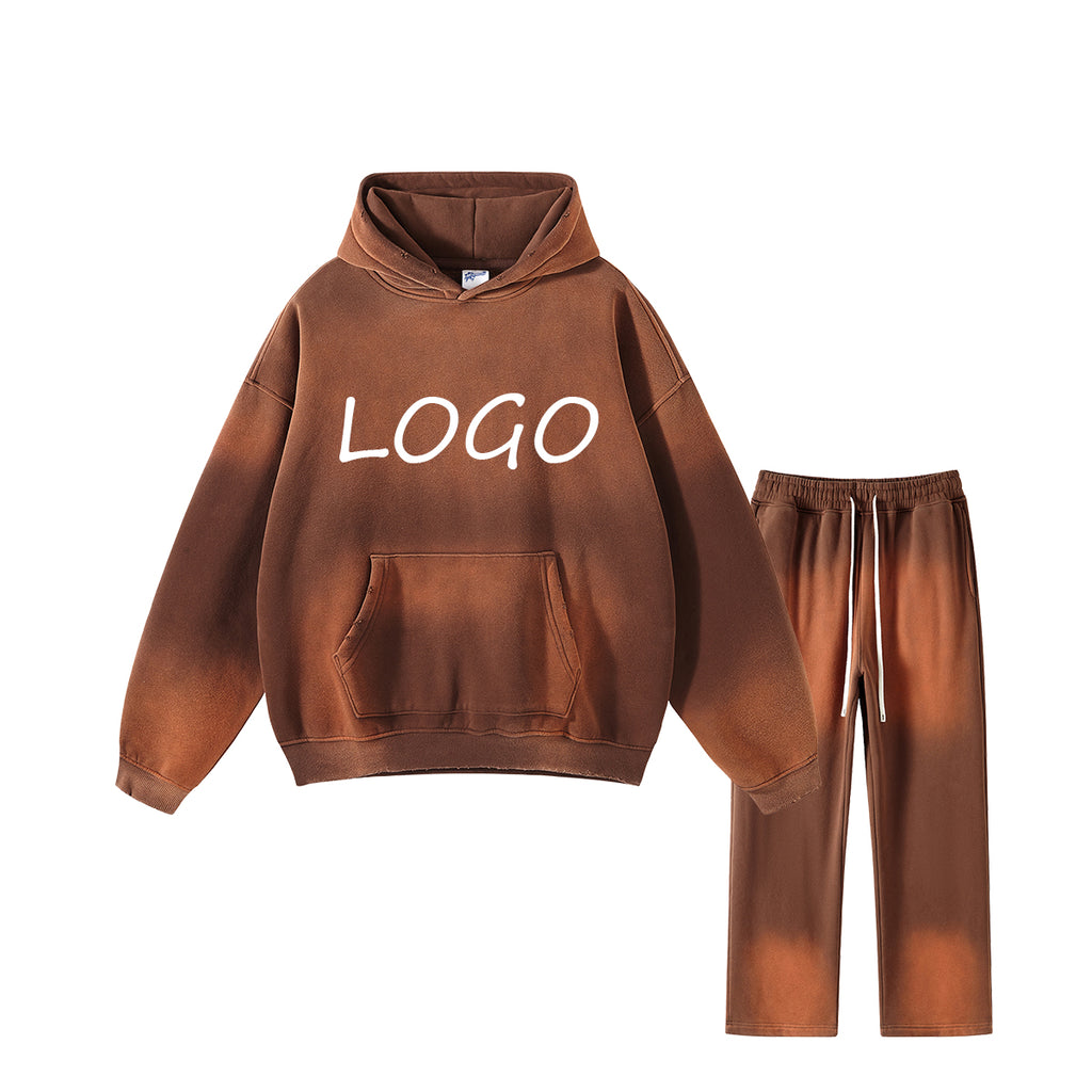 Streetwear Sweatpants and Hoodie Set High Quality Vintage Sublimation Oversized Waxing Printing Heavyweight Fashion Hoodies