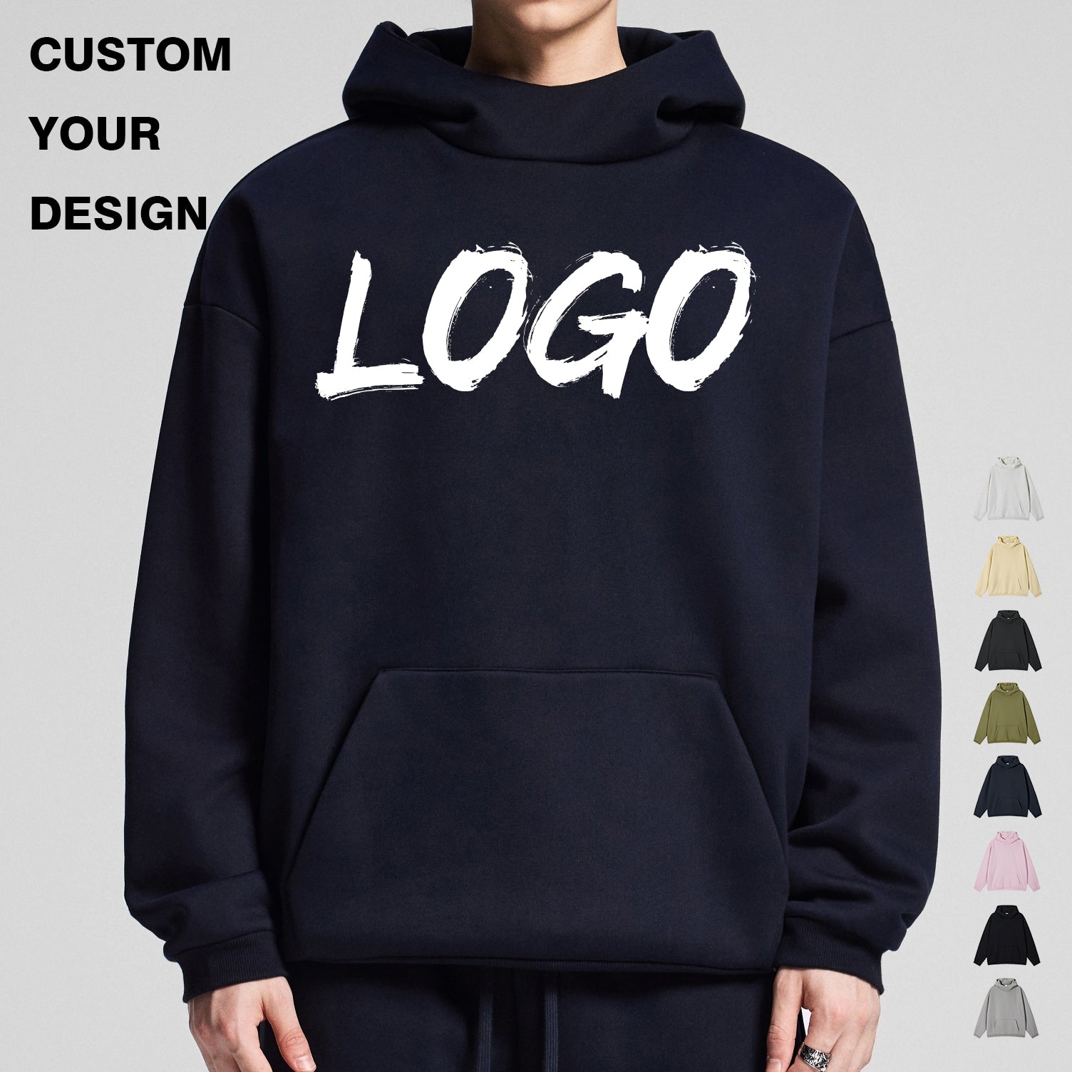 Custom Hoodie logo Crewneck Pure Color Bulk Wholesale Streetwear High Quality Blank Pullover Drop Shoulder Hoodies for Men