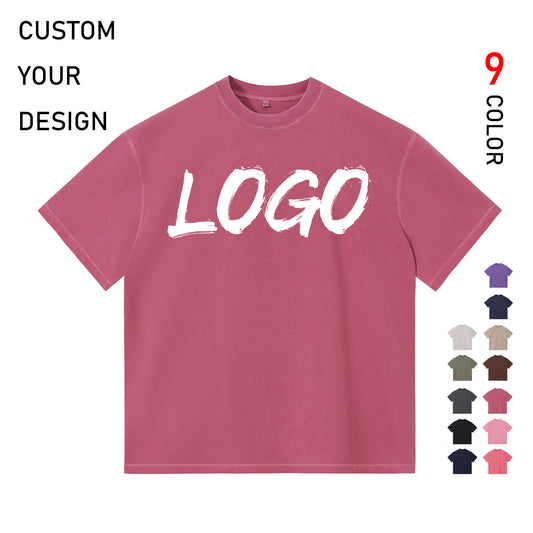 Wholesale Clothing Vintage Streetwear Custom Acid Washe Pure Color High Quality Embroidery Heavy Cotton Men's Tshirt Printing