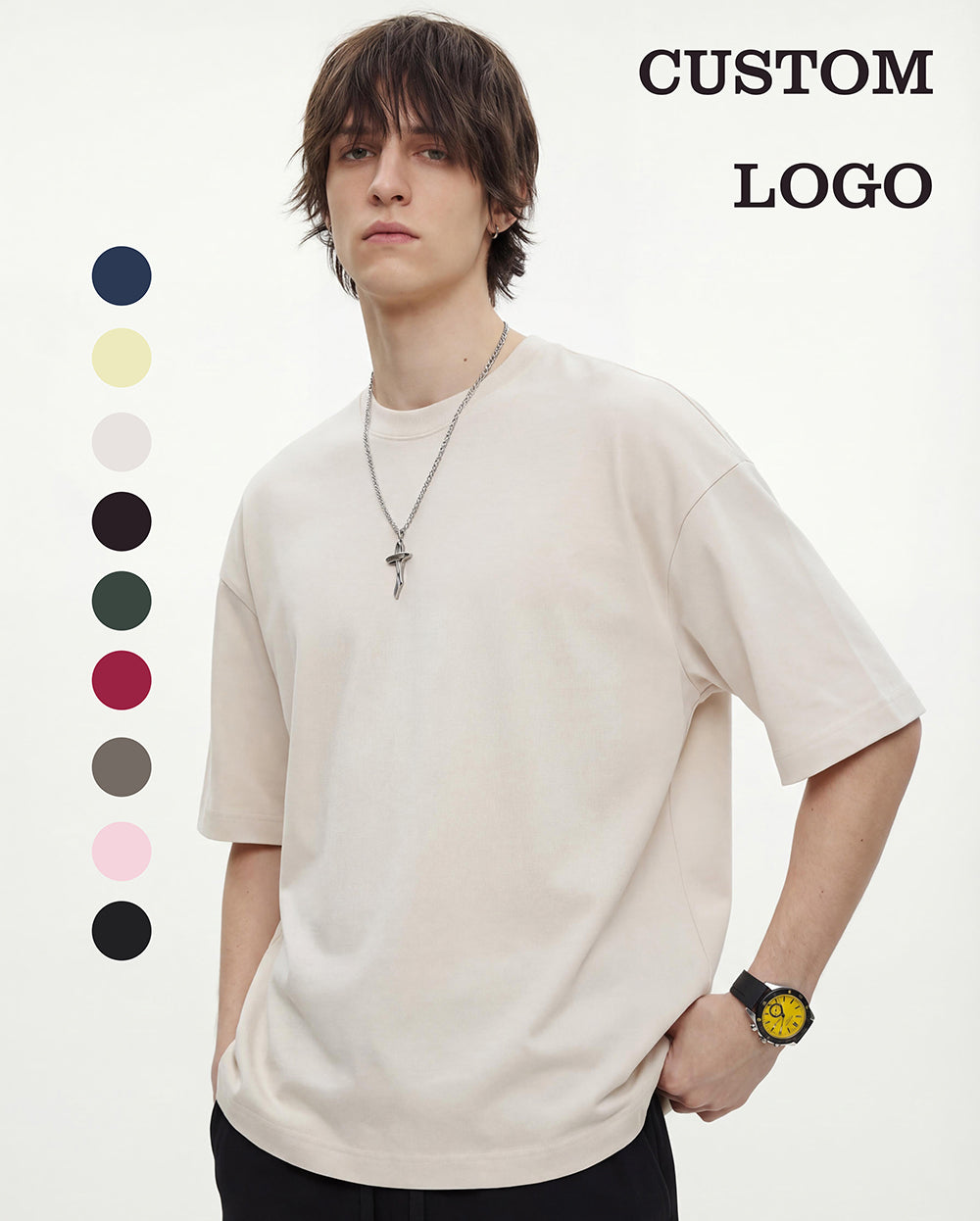 Wholesale Boxy Tshirt High Quality Multi Color Heavyweight Casual Heavy Cotton Streetwear Customized Heat Transfers for T-shirts