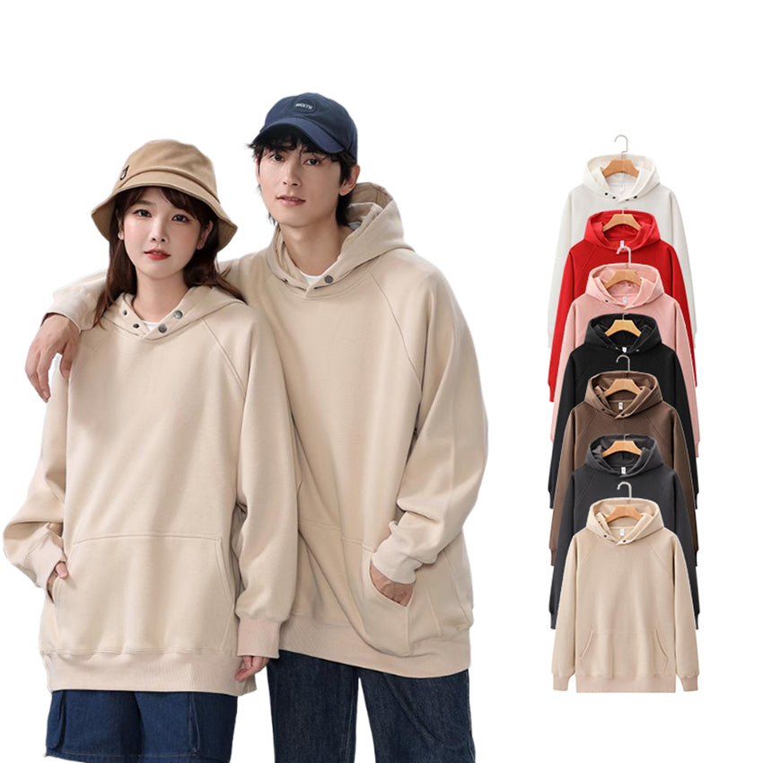600G Heavyweight Fleece Wireless Double-buttoned Collar High Quality Slanted Shoulder Oversized Hoodies Bulk Wholesale