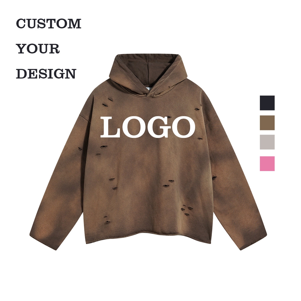 Heavyweight Design Hoodies Streetwear Custom logo Vintage High Quality Acid Wash Broken Personalized Blank Fashion Hoodie