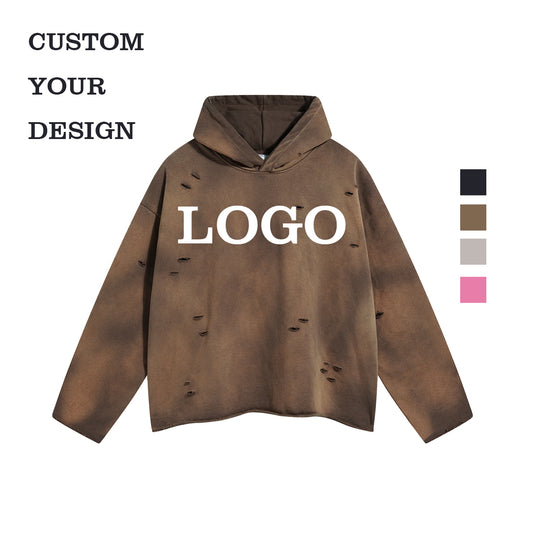 Heavyweight Design Hoodies Streetwear Custom logo Vintage High Quality Acid Wash Broken Personalized Blank Fashion Hoodie