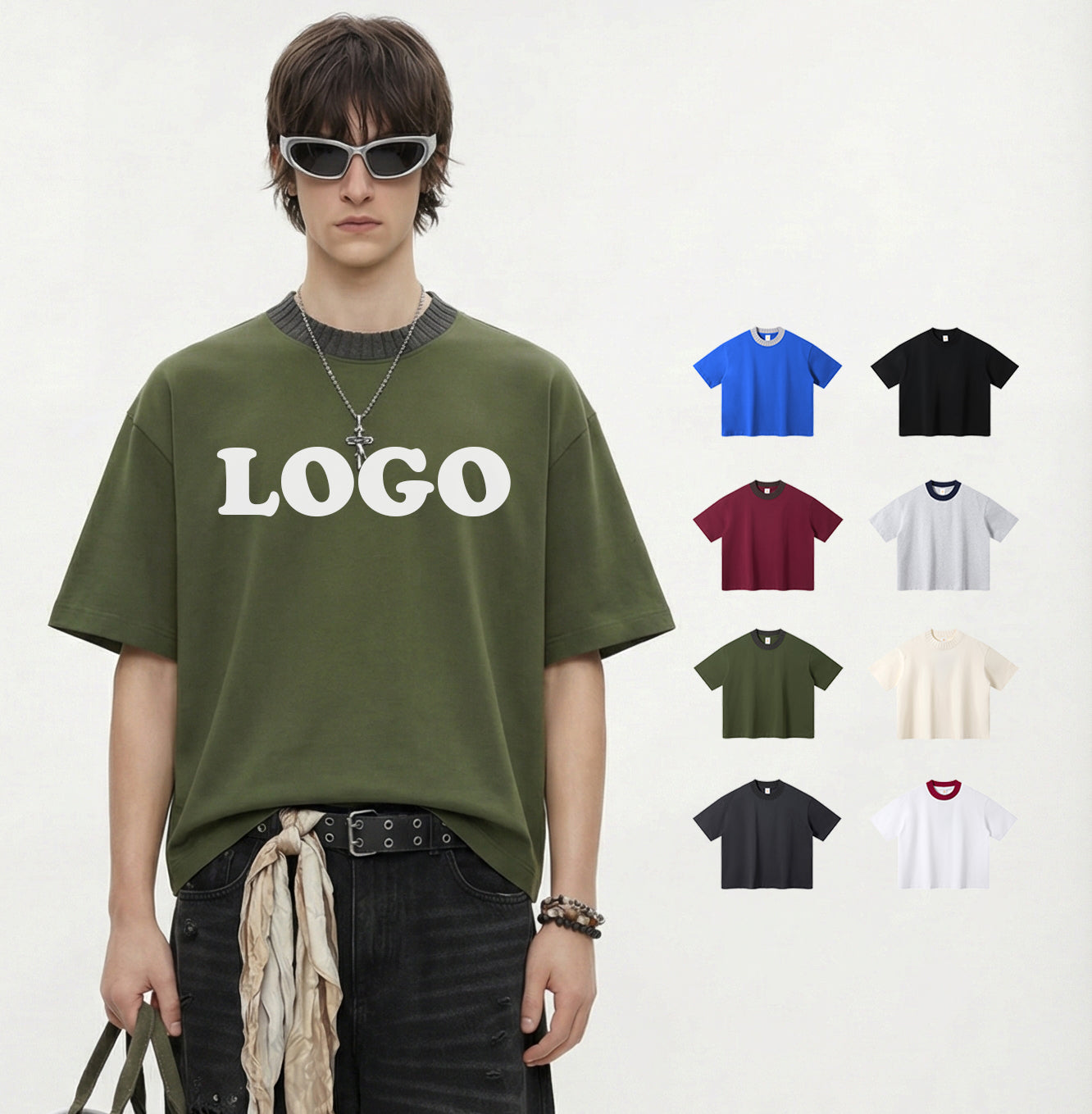305g Heavyweight T-shirt Multi Color Casual Heavy Cotton New Desgin Patchwork High Quality Wholesale Streetwear Plain t Shirt