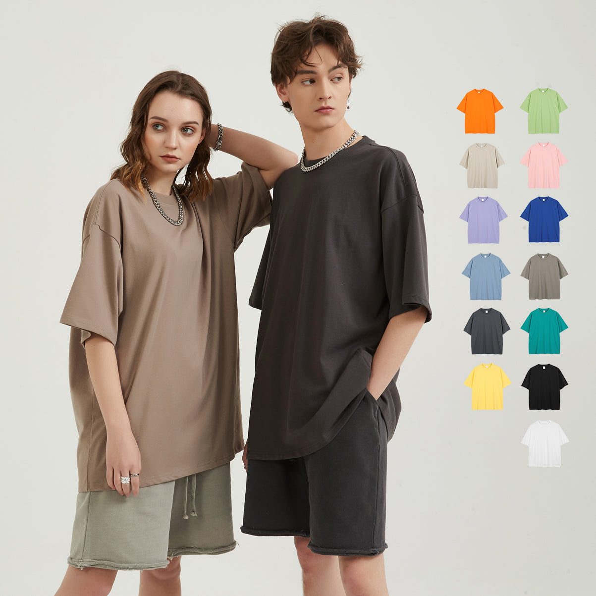100% Cotton Summer Short Sleeve Loose High Quality t Shirts Custom logo Round Neck Prue Color Drop Shoulder Streetwear Tshirt