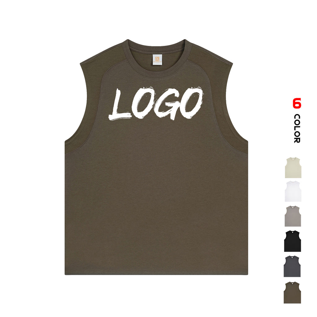 Sleeveless Sport T-shirt Sublimation Pure Color Heavy Cotton High Quality Wholesale Round Neck Streetwear Plain Men's T-shirts
