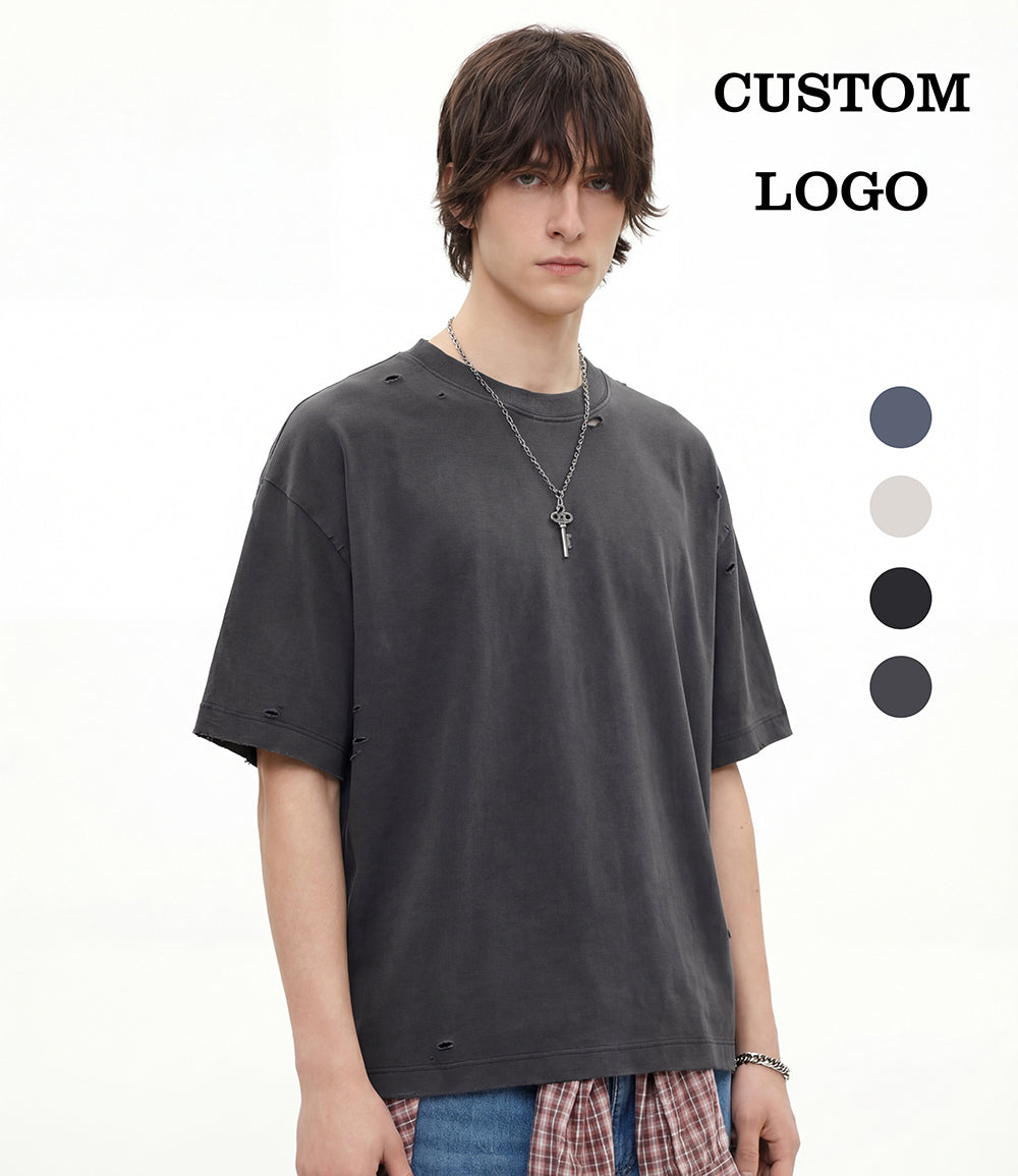 Top Quality 100% Cotton Tee Shirt Custom Crew Neck High Quality Vintage Embroidery Acid Wash Casual Heat Transfers for T-shirts