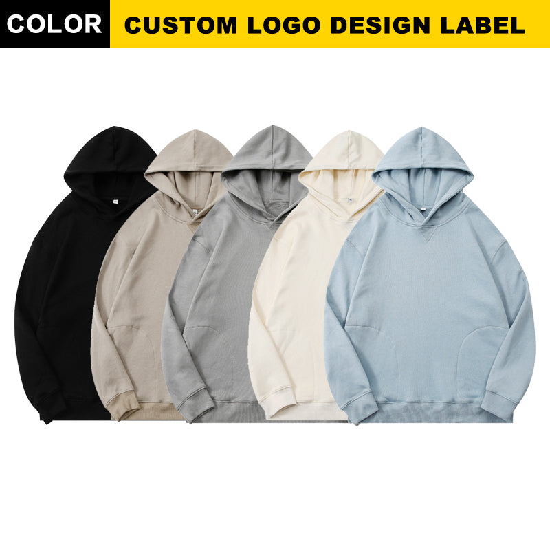 Wholesale  100% Cotton Sublimation Pullover Hoodies Loose Heavyweight Oversized Black Side Pocket Streetwear Wireless Fashion Hoodies