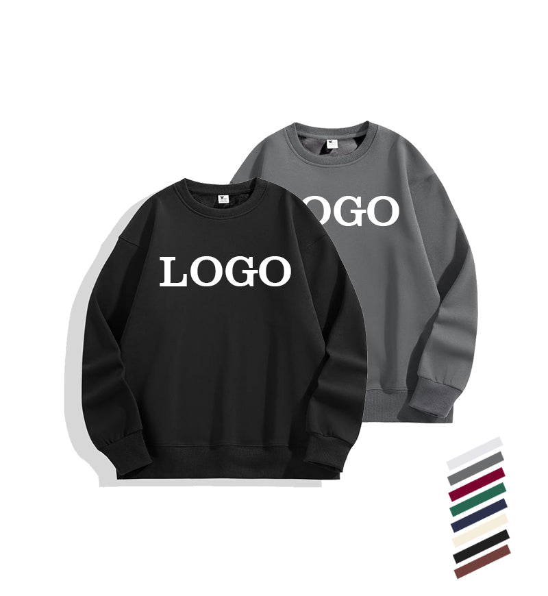 Plus Size Men's Crew Neck Hoodies Custom Distressed Embroidery Pure Color Streetwear High Quality Fashion Drop Shoulder Hoodies