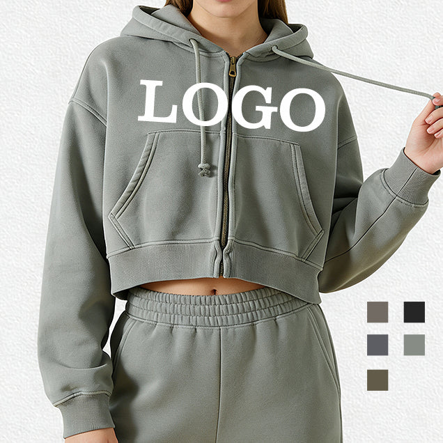 Women's Hoodies Crop Top Custom Vintage High Quality Zip up Fashion New Design Short Streetwear Plain Fashion Hoodies