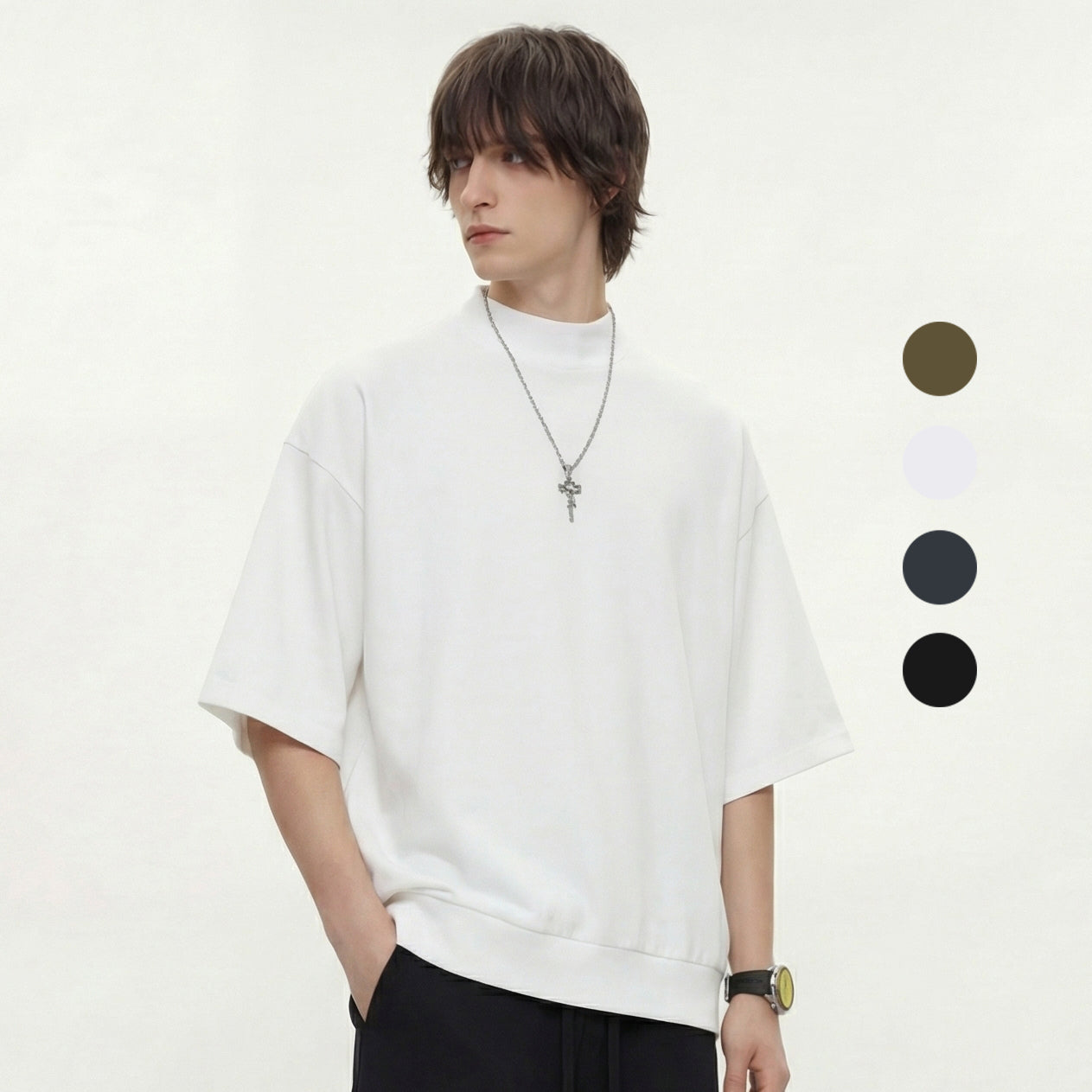 Men's Cotton T-shirt Custom Pure Color Casual High Quality Drop Shoulder Boxy Style Short Sleeve Fashion Summer T-shirts