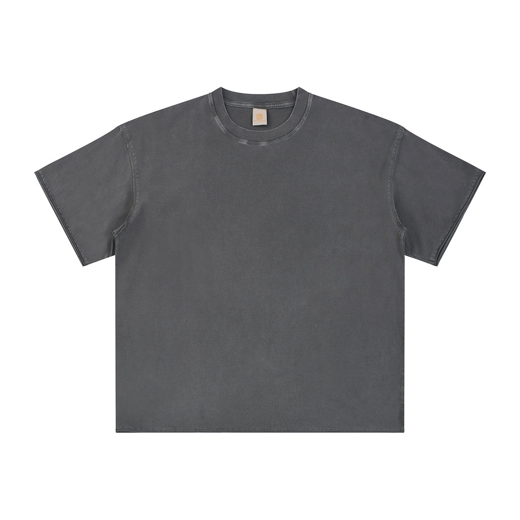 New Design Summer Batik Washed T-Shirt High Quality Men Raw Edge Loose Custom Puff Printing Round Neck Fashion Men's T-shirts