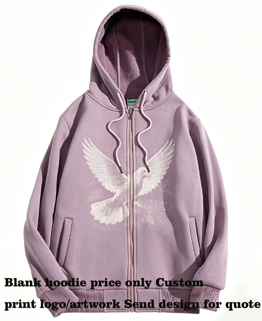 Wholesale Custom Made Color Zipper Sweatshirt with Single Layer Hat Featuring Your Design All Kinds of Techniques Can Be Used