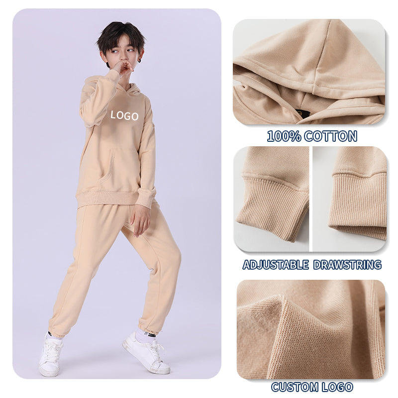 100% Cotton Custom French Terry Pure Color High Quality Blank Heavyweight Puff Printing Children's Hoodie Manufacturers