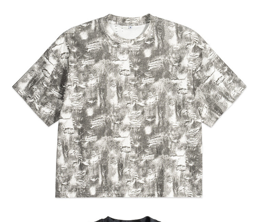 Couture Worn Out Denim Style Boxy Men's T Shirt Thick Pure Cotton Denim Texture Men's Short Sleeve Shirt Personalized Design