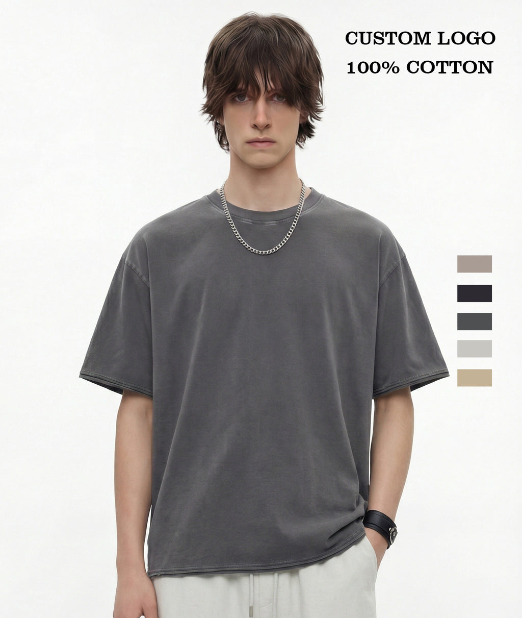 Men's T-shirts Casual Custom High Quality 100% Cotton Washe Summer Puff Printing T-shirt Wholesale Fashion Personalized T-shirt