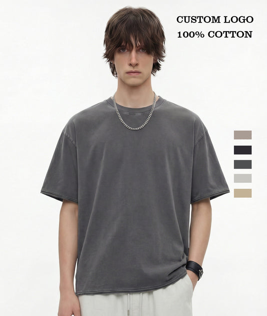 Men's T-shirts Casual Custom High Quality 100% Cotton Washe Summer Puff Printing T-shirt Wholesale Fashion Personalized T-shirt
