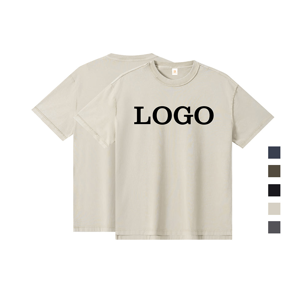 Design T-shirt Custom logo Heavy Cotton Casual Prue Color Round Neck High Quality Puff Printing  T-shirt Personalized T-shirts