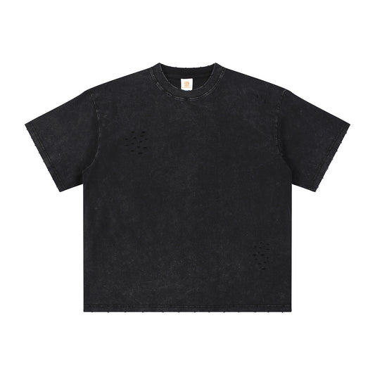 New Design T-shirt Streetwear Washed Broken Custom Summer Short Sleeve 100% Cotton High Quality Round Neck Personalized T-shirt