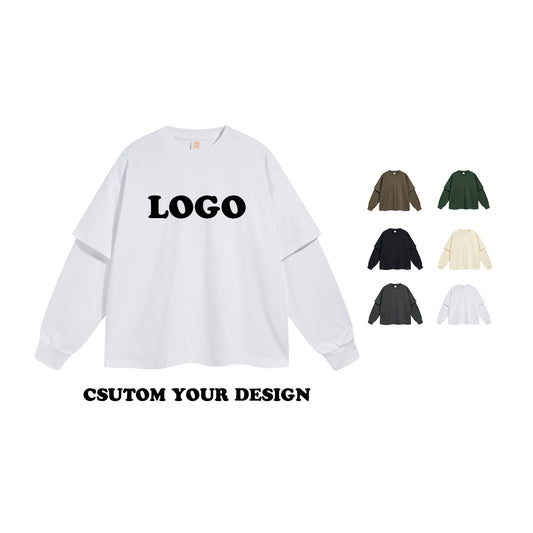 100% Cotton Long Sleeve T-shirt Heavyweight Drop Shoulder Streetwear High Quality Embroidery logo Long Sleeve Tshirt for Men