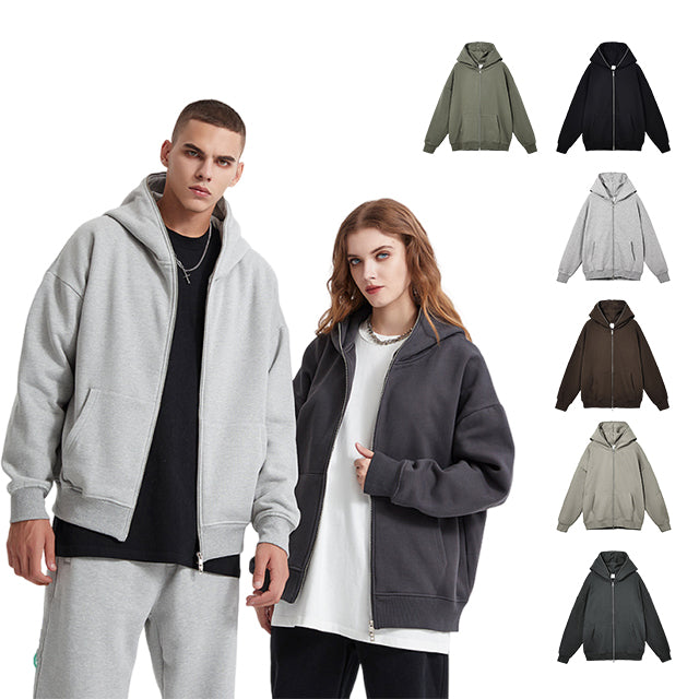 Oversized Blank Full Face Zip Fleece Loose High Quality Streetwear Polyester and Cotton Hoodie Manufacturers