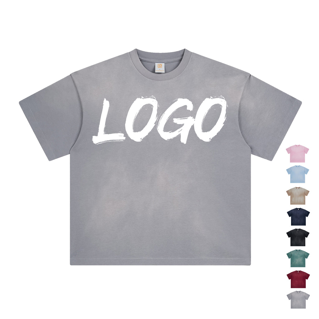 Custom Acid Wash t Shirt Waxing Printing High Quality Drop Shoulder Vintage Loose Streetwear Puff Printing Tshirt for Men